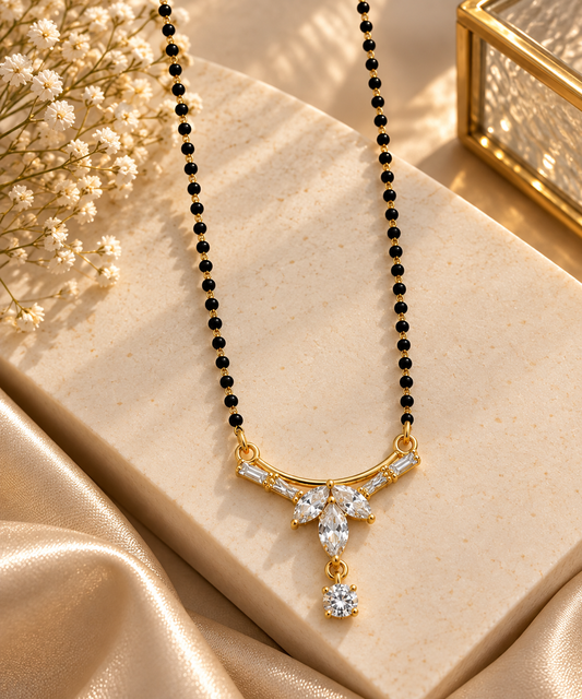 Gold-Toned Black Beaded Crystal Pendant Necklace