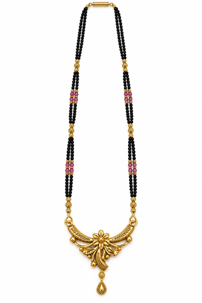 Gold-Toned Black Beaded Floral Pendant Necklace