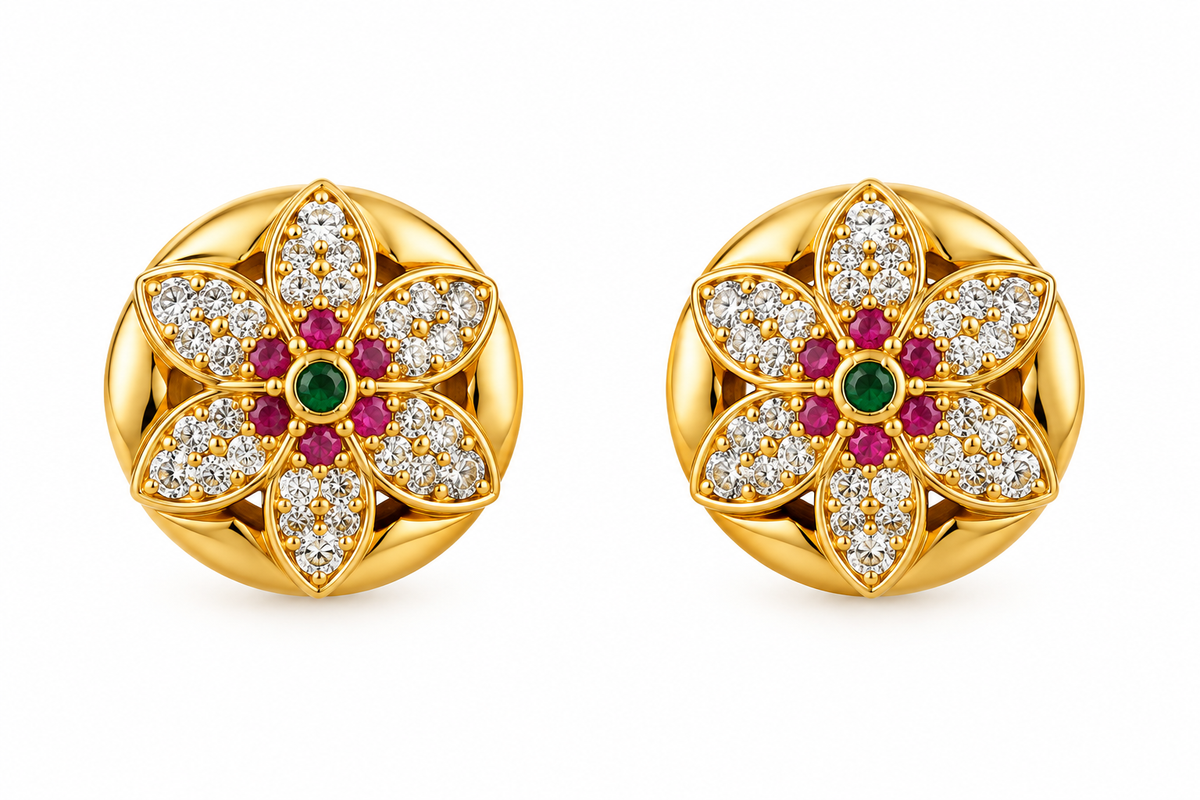Gold-Toned Floral Stud Earrings