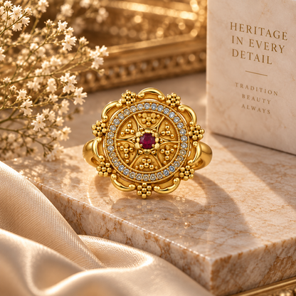 Premium Gold-Toned Ornate Floral Ring