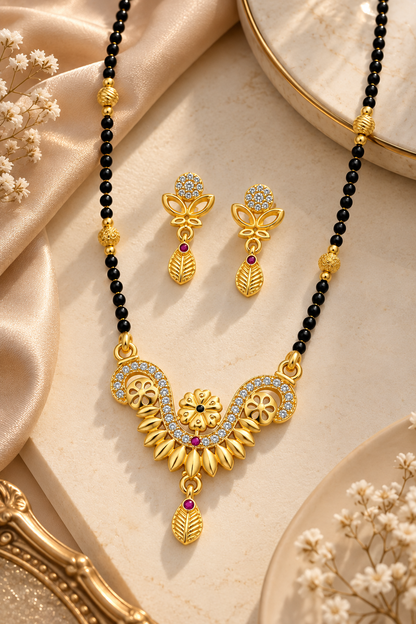 Premium Gold-Toned Mangalsutra Set with Floral Pendant