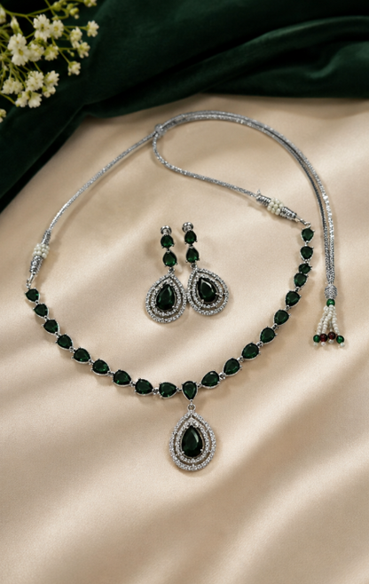 Emerald Green Teardrop Necklace & Earring Set