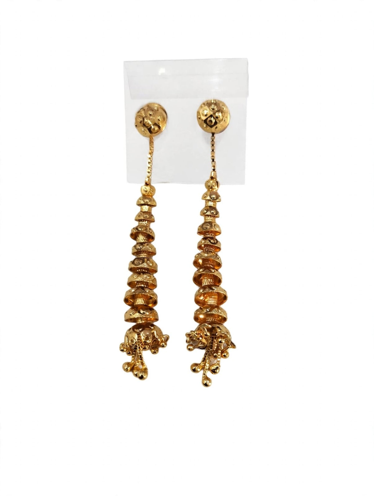 Premium Golden Textured Beaded Long Drop Earrings