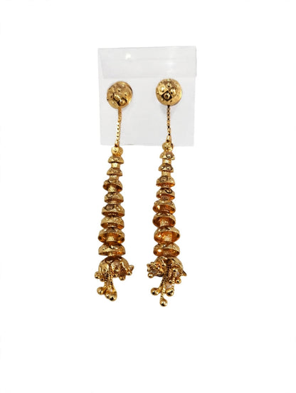 Premium Golden Textured Beaded Long Drop Earrings