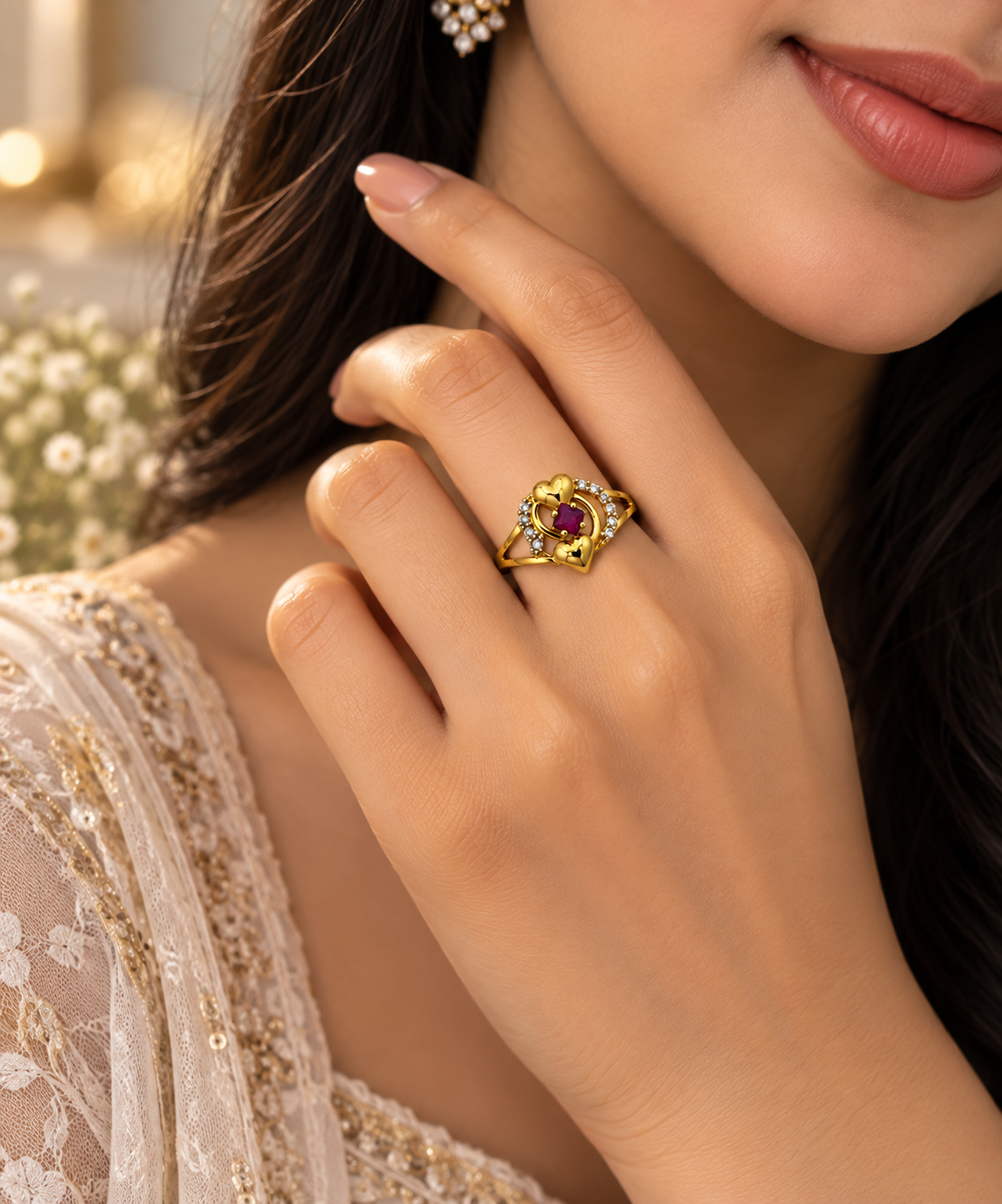 Gold-Toned Ruby Heart Ring