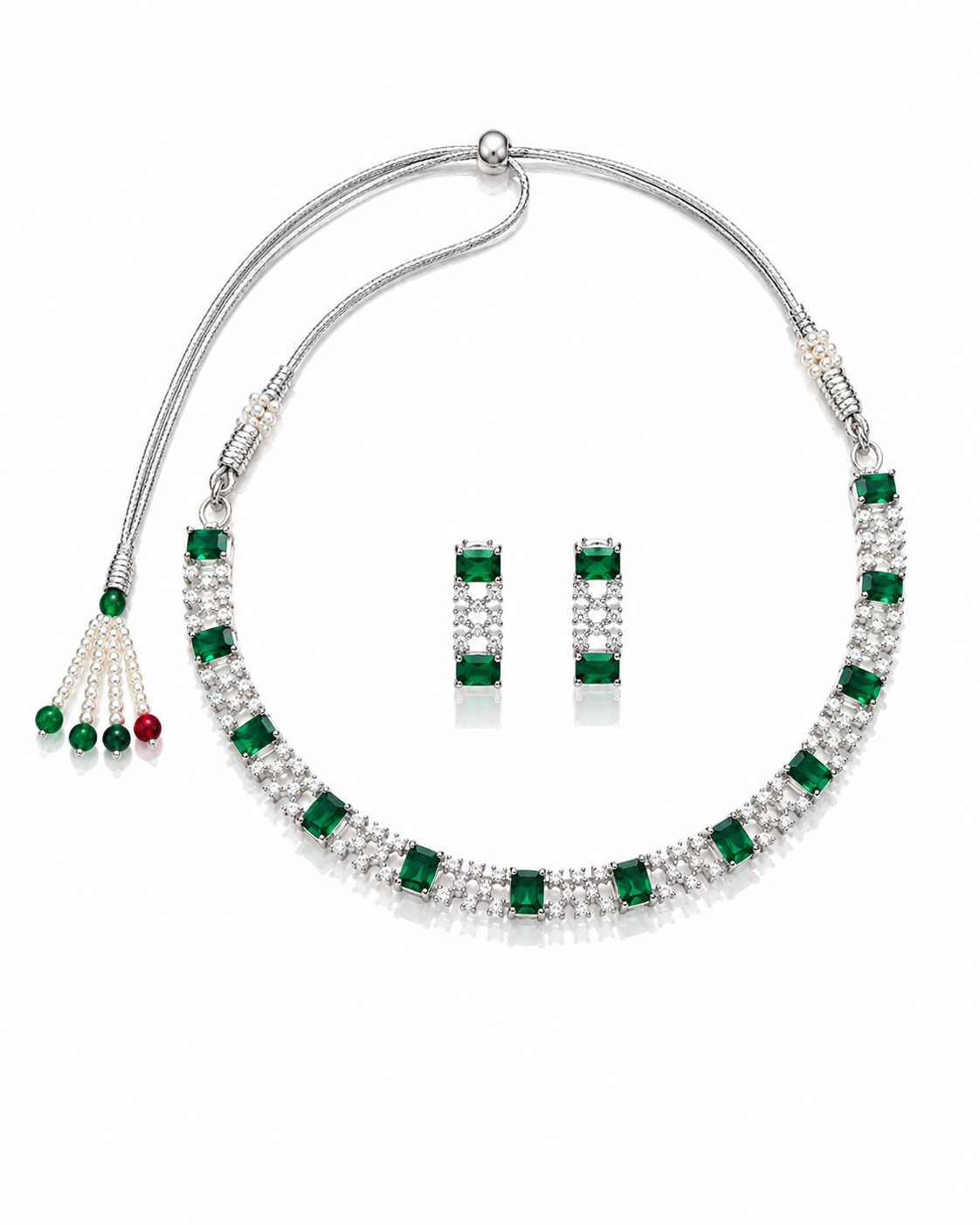 Elegant Emerald Green Necklace & Earring Set