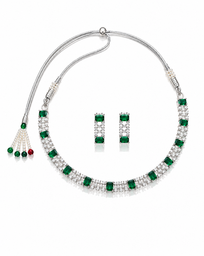 Elegant Emerald Green Necklace & Earring Set