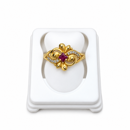 Gold-Toned Ruby Floral Ring