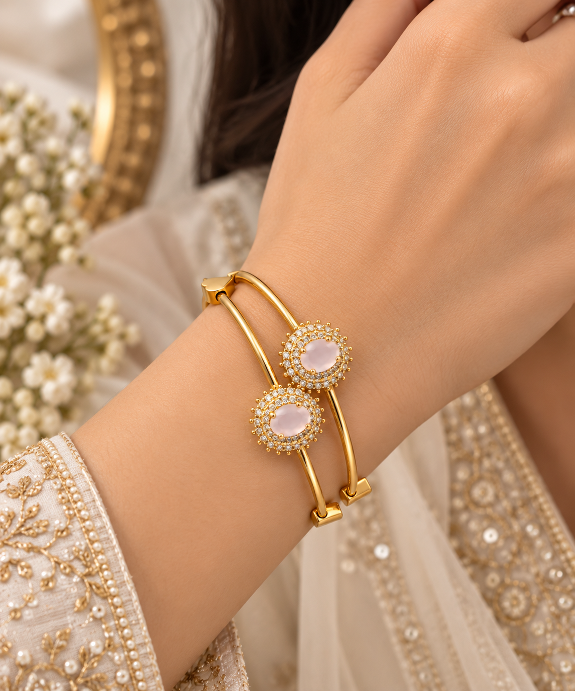 Gold-Toned Dual Circle Stone Bracelet