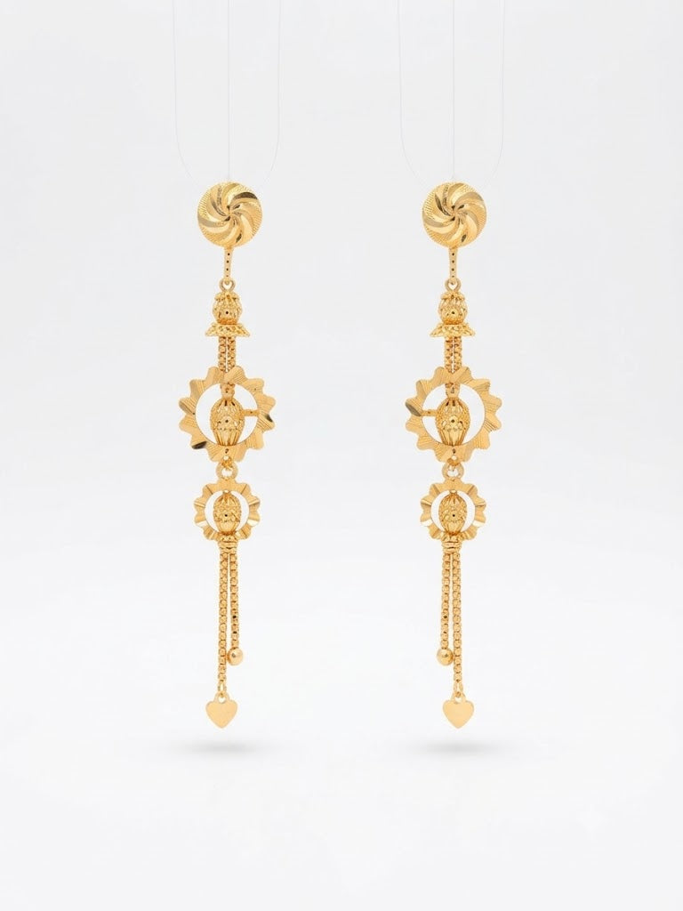 Premium Gold-Toned Floral Medallion Chain Drop Earrings
