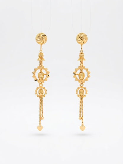 Premium Gold-Toned Floral Medallion Chain Drop Earrings