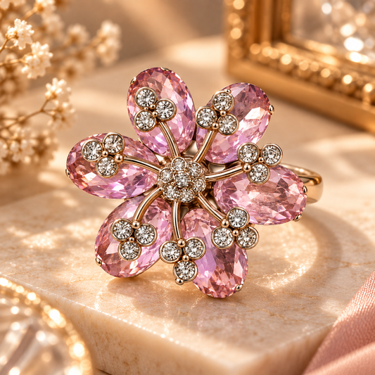 Rose-Toned Floral Statement Ring