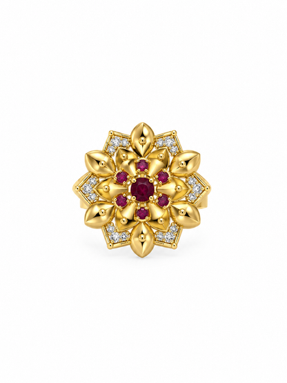 Premium Gold-Toned Floral Ruby Ring