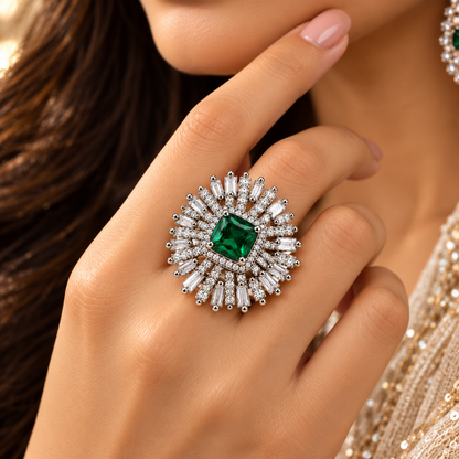 Emerald Green Sunburst Statement Ring