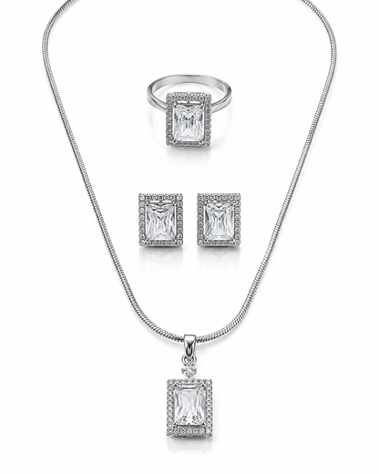 Elegant Silver-Toned Crystal Pendant Set