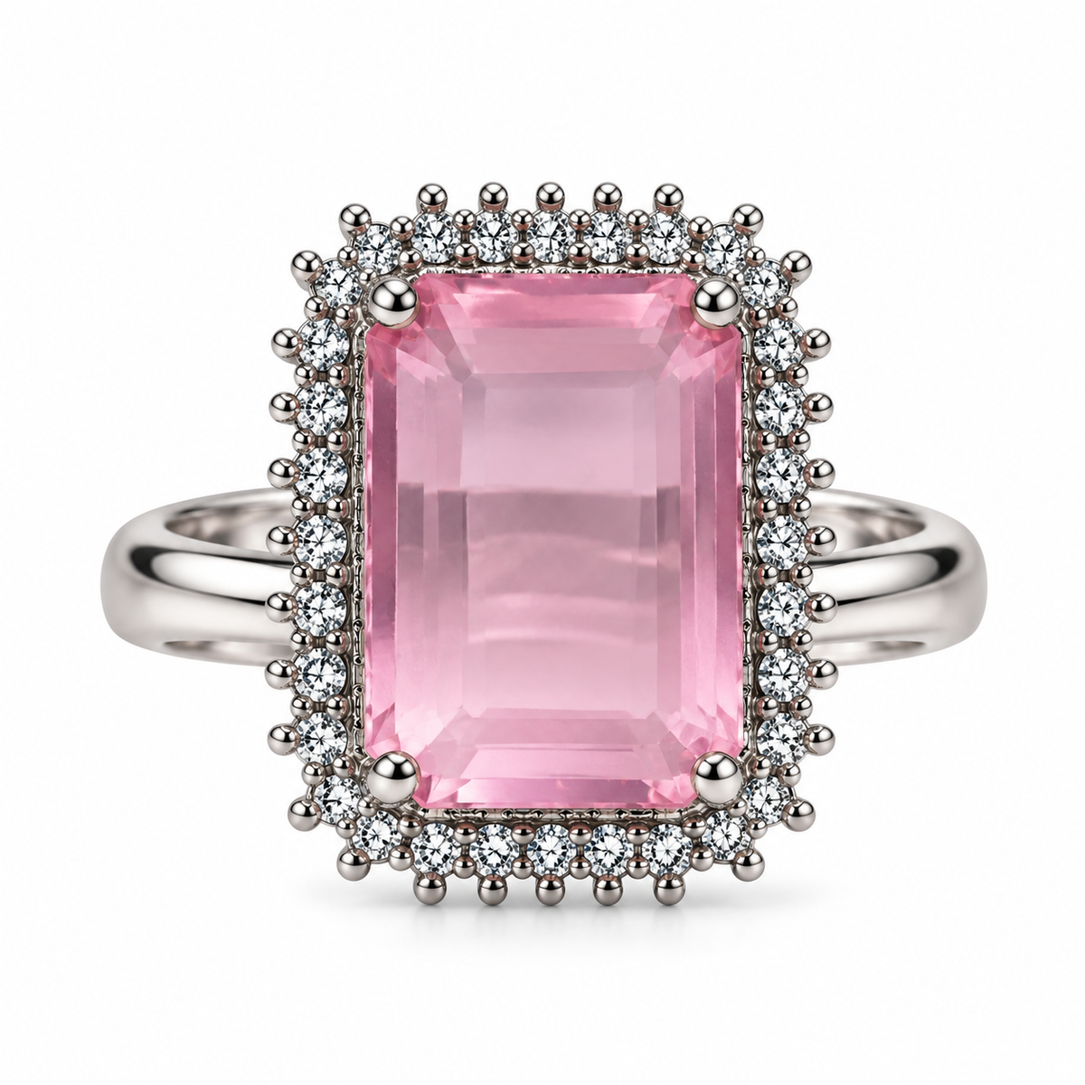 Silver-Toned Pink Rectangle Statement Ring