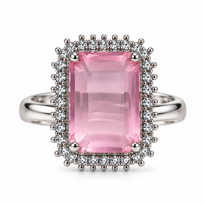 Silver-Toned Pink Rectangle Statement Ring