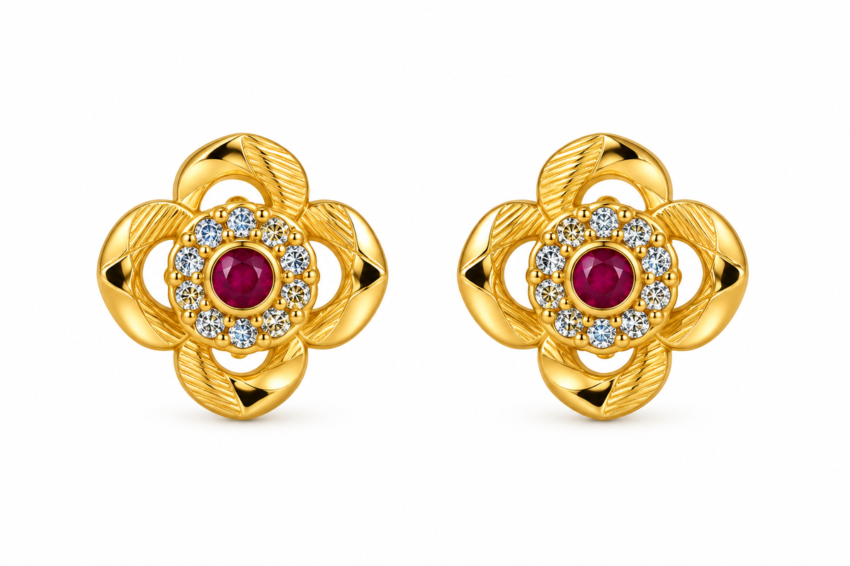 Premium Gold-Tone Floral Stud Earrings