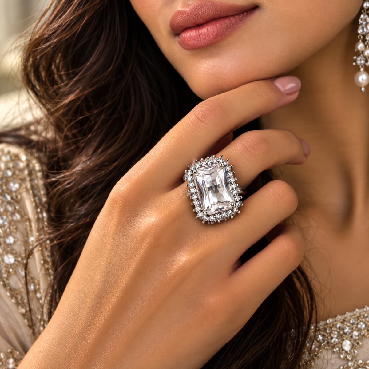 Premium Clear Gemstone Statement Ring
