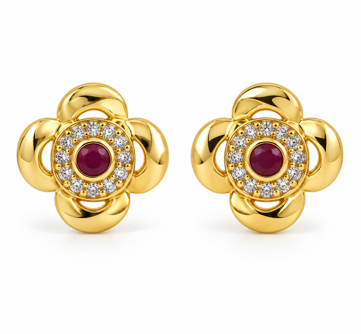 Premium Gold-Toned Floral Crystal Stud Earrings