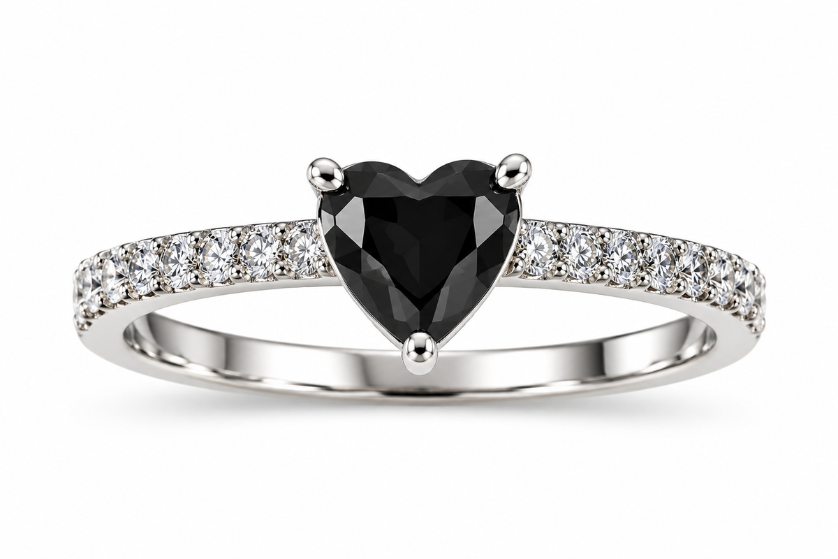 Silver-Toned Black Heart Statement Ring