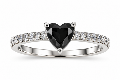 Silver-Toned Black Heart Statement Ring