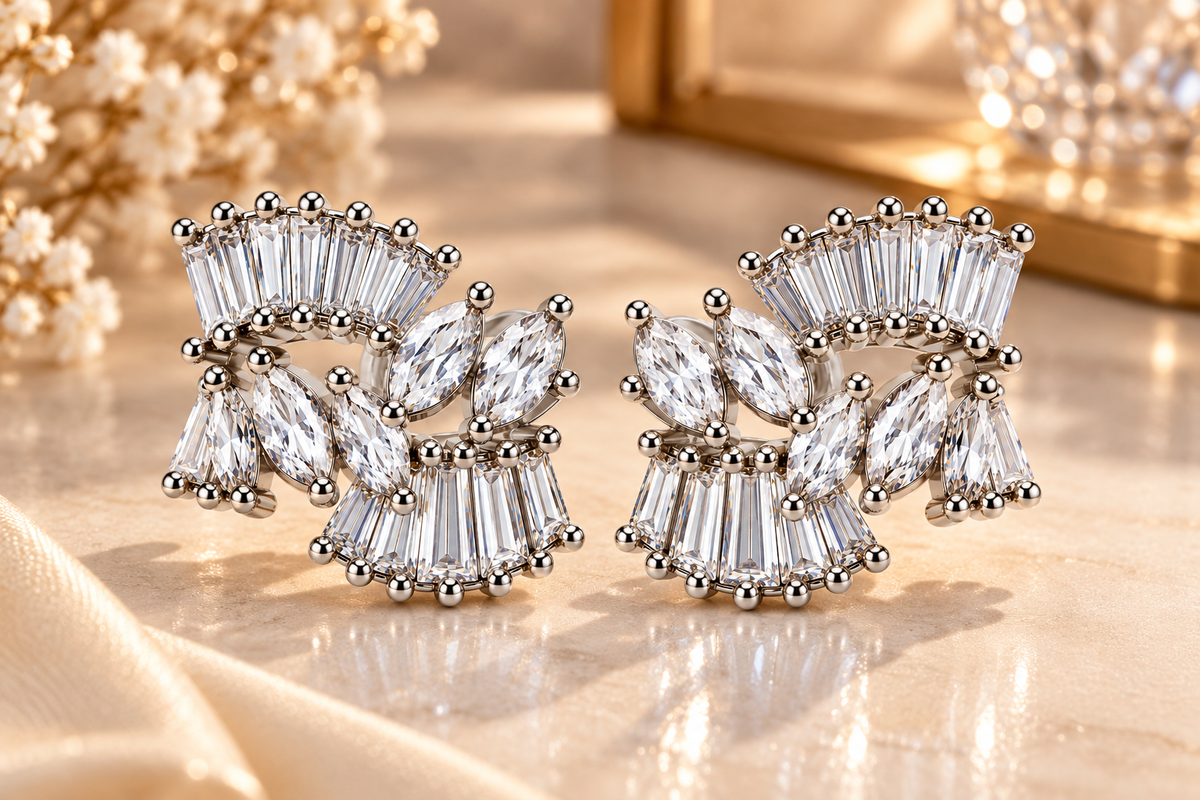 Crystal Geometric Bow Statement Earrings