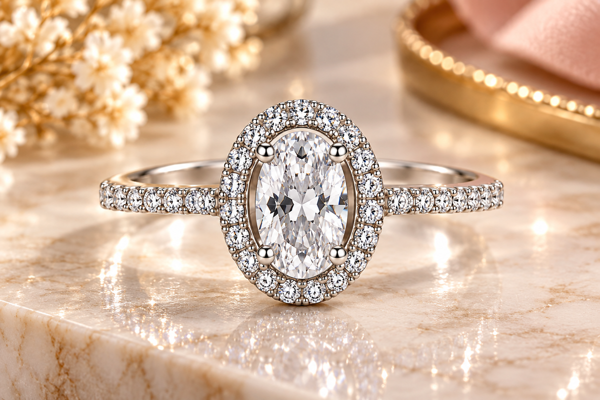 Crystal Oval Halo Statement Ring