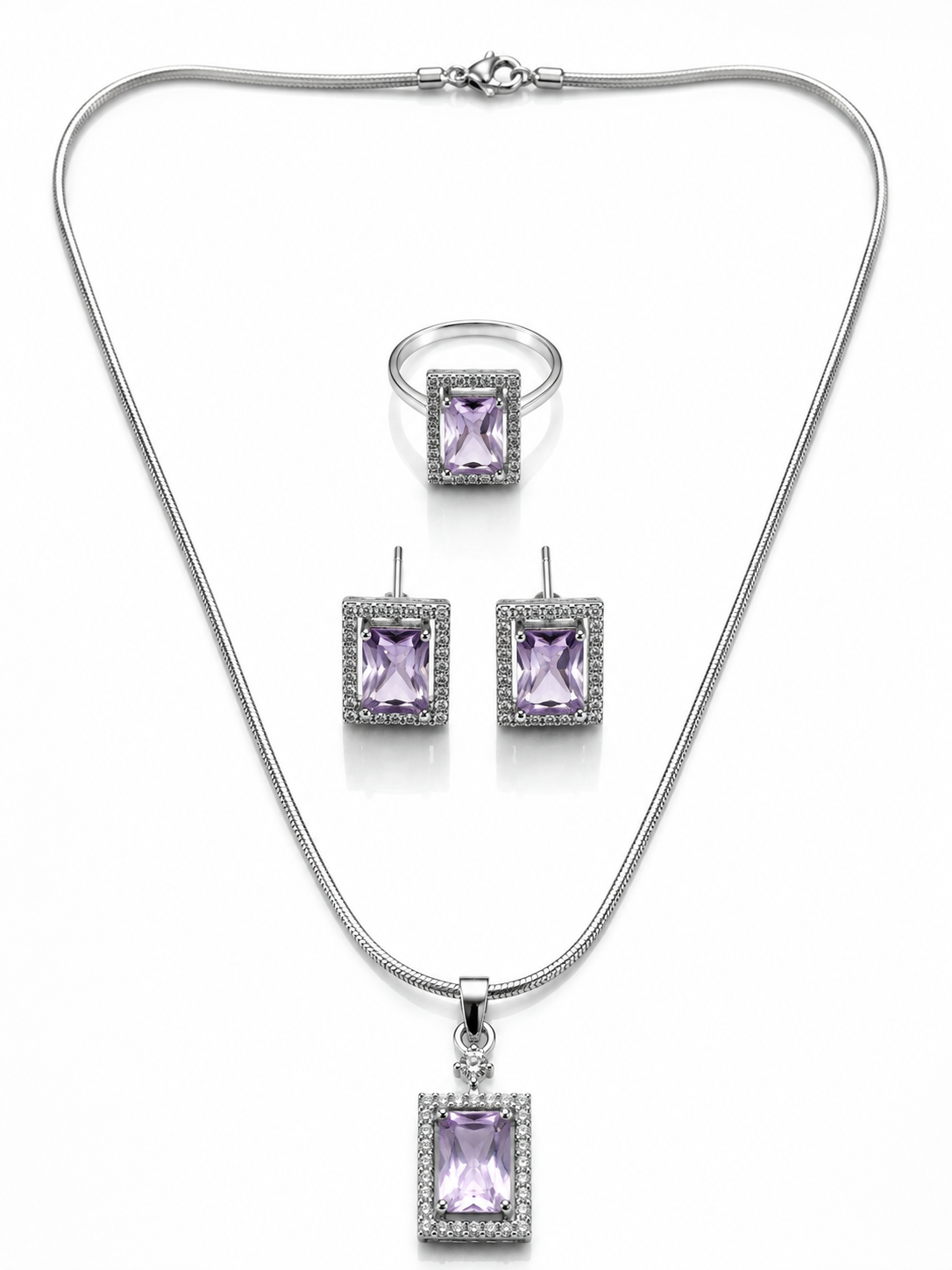 Elegant Lavender Silver-Toned Pendant Set