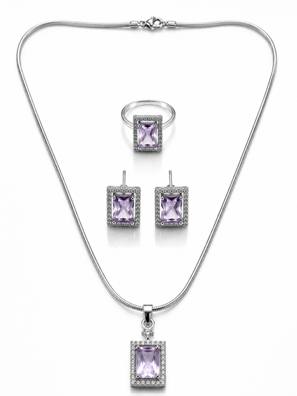 Elegant Lavender Silver-Toned Pendant Set