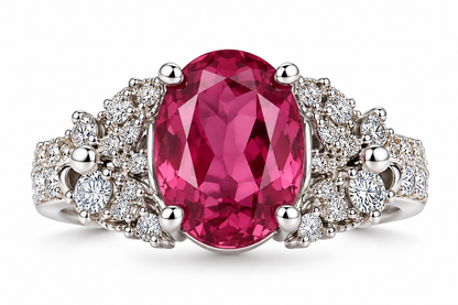 Rose Pink Oval Floral Halo Statement Ring