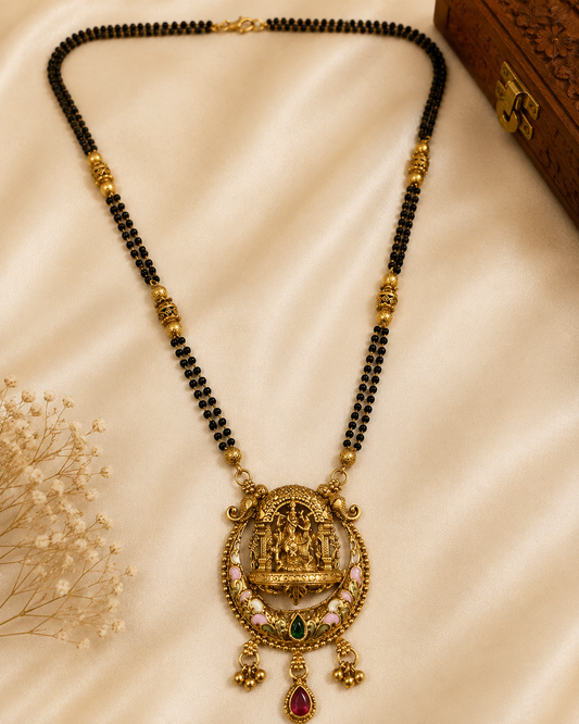 Antique Gold Lakshmi Temple Mangalsutra