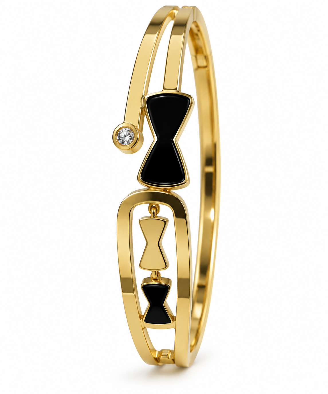 Premium Gold-Toned Black Bow Statement Cuff Bracelet