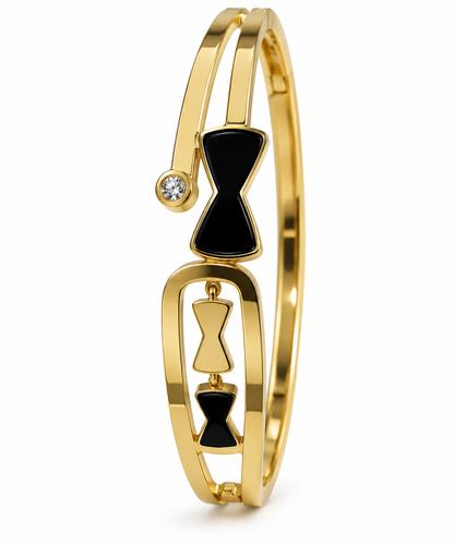 Premium Gold-Toned Black Bow Statement Cuff Bracelet