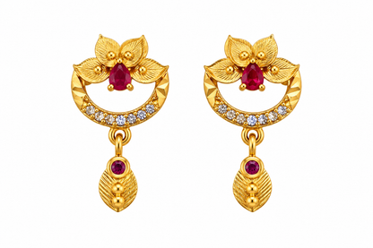 Premium Gold-Toned Floral Crescent Drop Earrings
