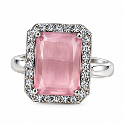 Silver-Toned Pink Crystal Statement Ring