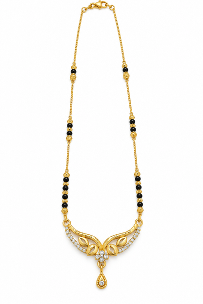 Gold-Toned Black Beaded Floral Pendant Necklace