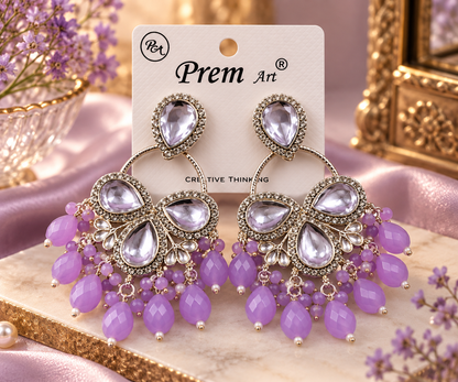 Premium Silver-Toned Lavender Stone Statement Earrings