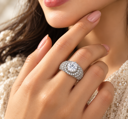 Crystal Dome Halo Statement Ring