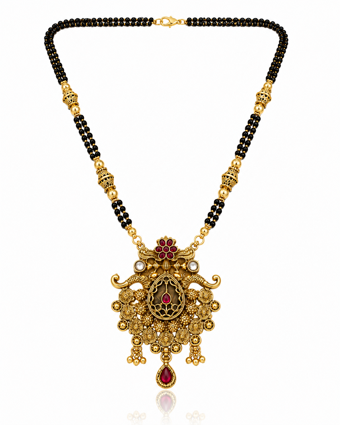 Antique Gold-Toned Black Beaded Statement Mangalsutra
