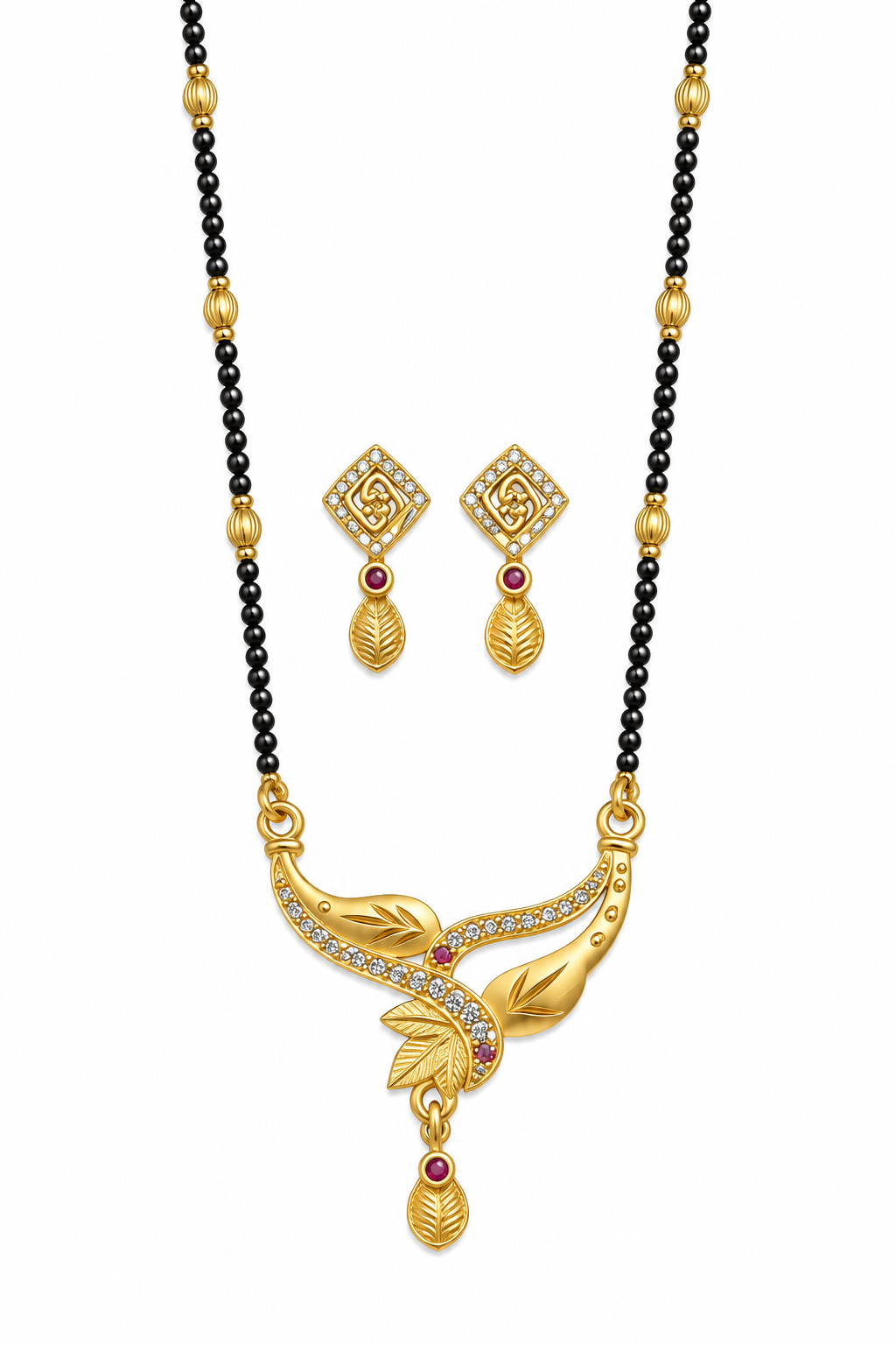 Premium Gold-Toned Mangalsutra Set with Leaf-Inspired Pendant