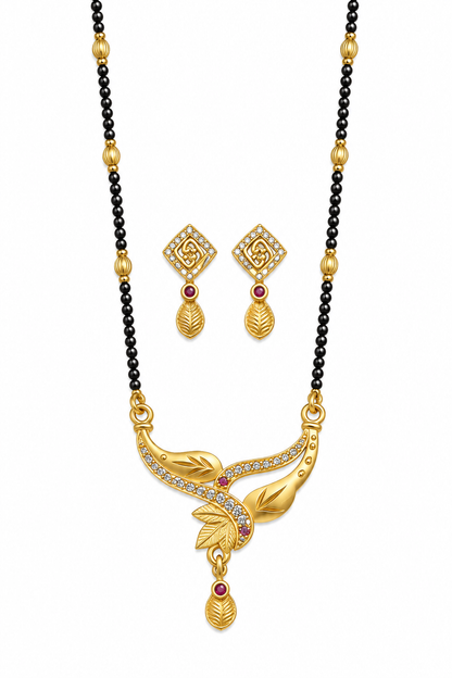 Premium Gold-Toned Mangalsutra Set with Leaf-Inspired Pendant