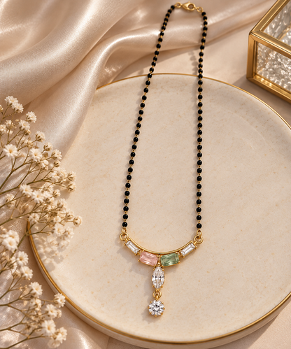 Gold-Toned Black Beaded Multicolour Pendant Necklace
