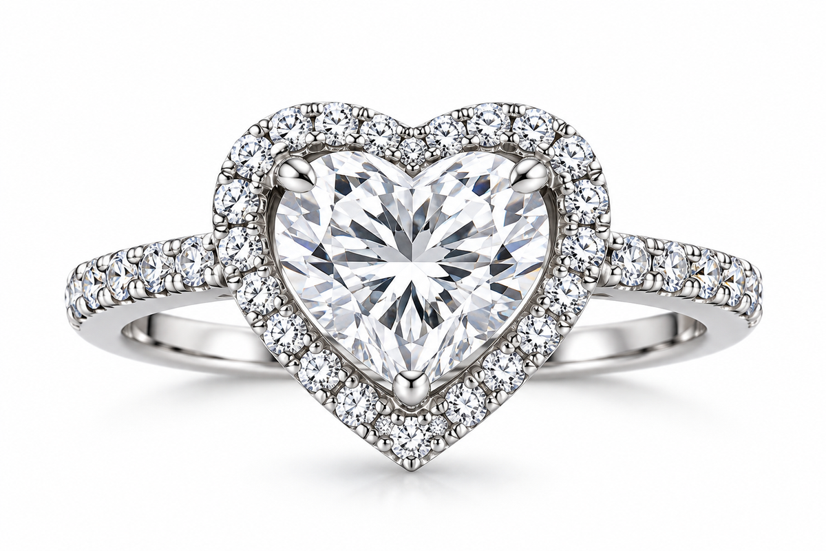 Heart-Shaped Solitaire Halo Statement Ring
