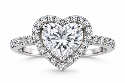 Heart-Shaped Solitaire Halo Statement Ring