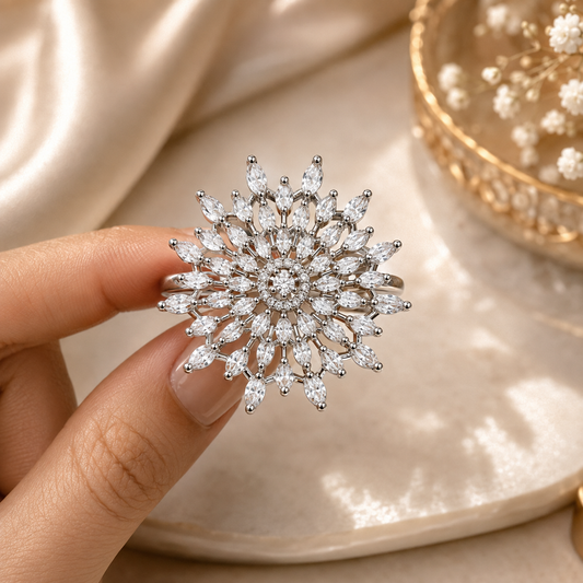 Elegant Crystal Sunburst Statement Ring