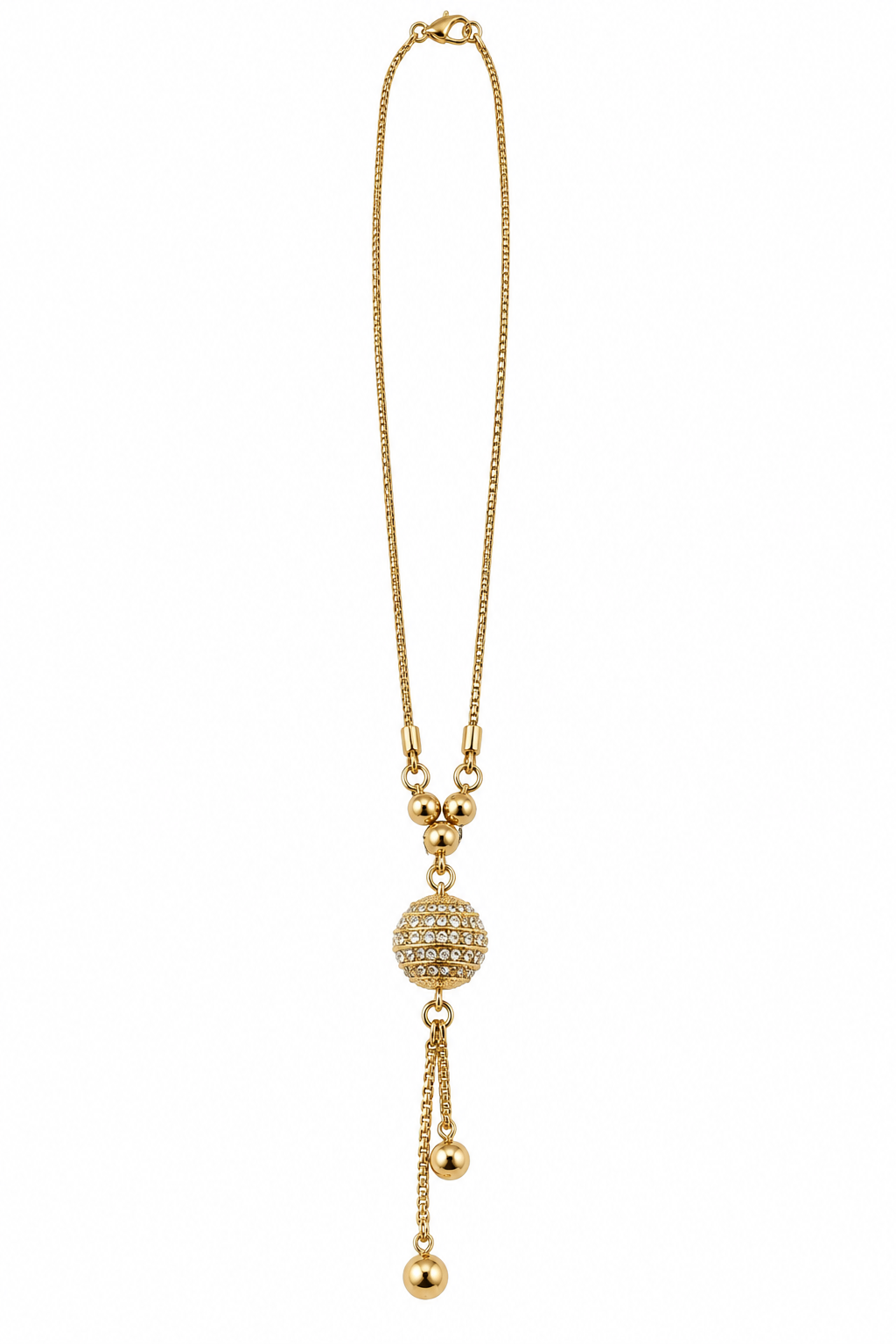 Gold-Toned Rhinestone Ball Pendant Necklace