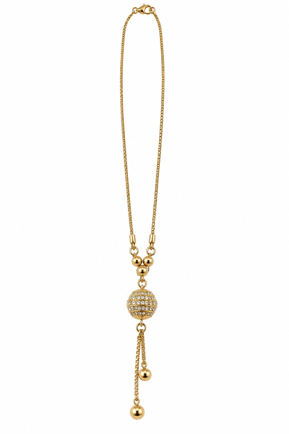 Gold-Toned Rhinestone Ball Pendant Necklace