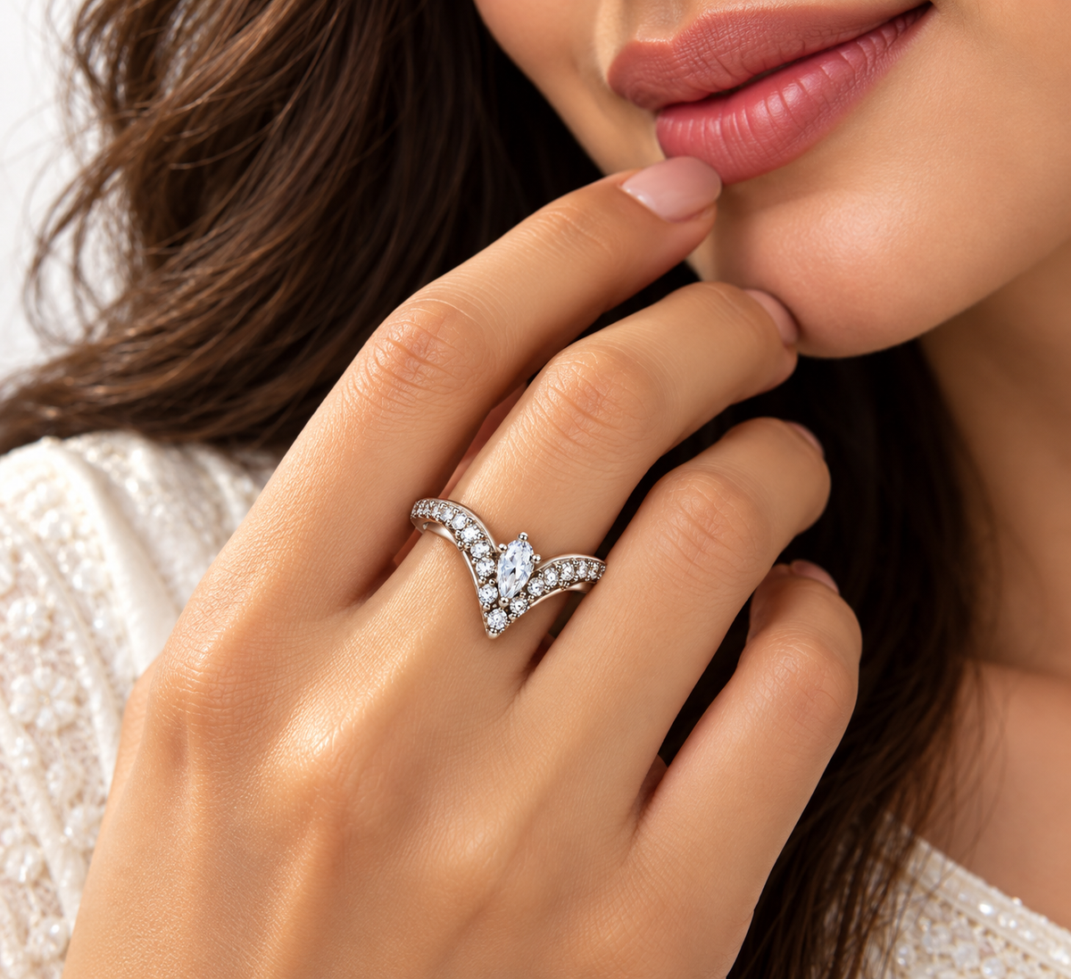 Crystal V-Shaped Statement Ring
