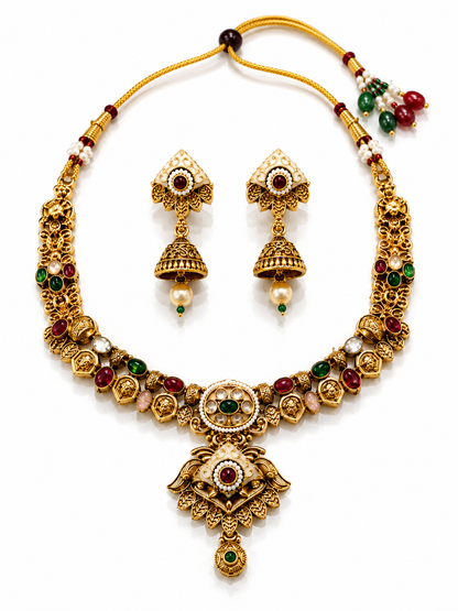 Heritage Floral Kundan Necklace & Jhumka Set